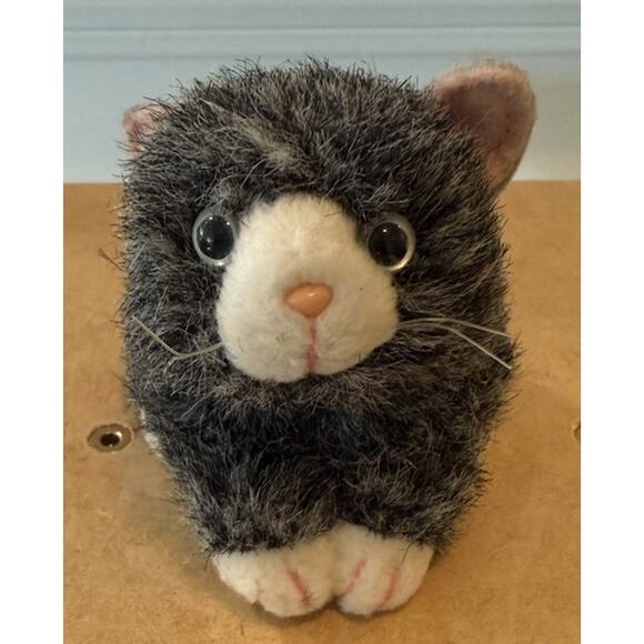 Vintage Gray & White Vibrating Cat Plush Toy Pull Cord Kitten Stuffed Animal - Picture 3 of 6